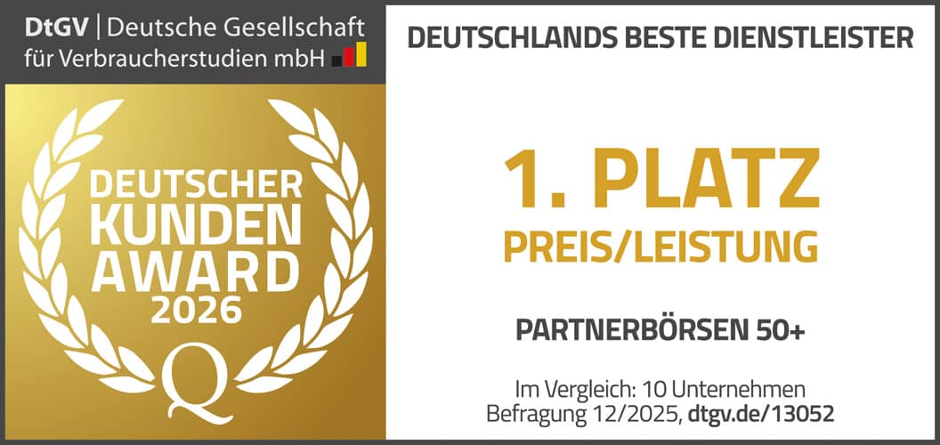 1. Platz Preis/Leistung Partnerbörsen 50+